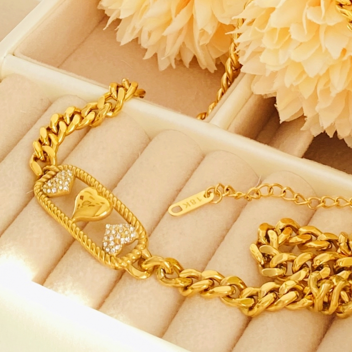 Colier Inimi Aurii - Otel Inoxidabil, Lantisoare Coliere Dama, Bijuterii Inox [8]