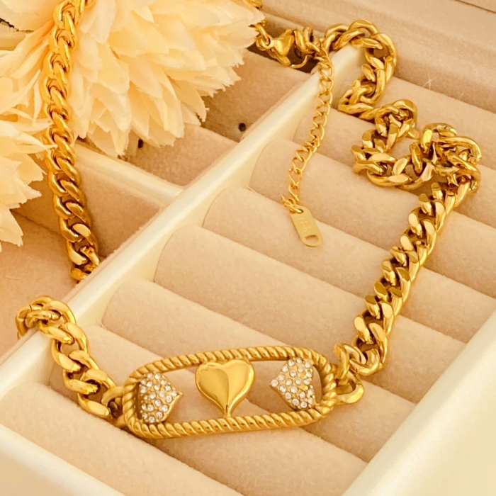 Colier Inimi Aurii - Otel Inoxidabil, Lantisoare Coliere Dama, Bijuterii Inox [3]