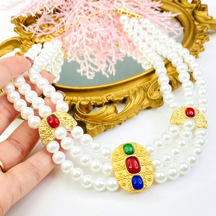 Colier Perle Albe, Colier Auriu, Coliere Dama [3]