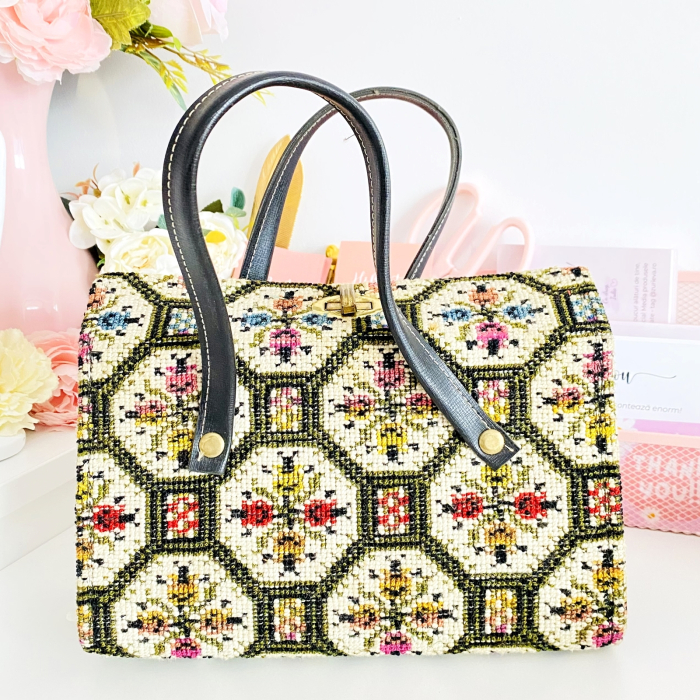Geanta Vintage Goblen Flori Colorate, Genti Vintage [1]