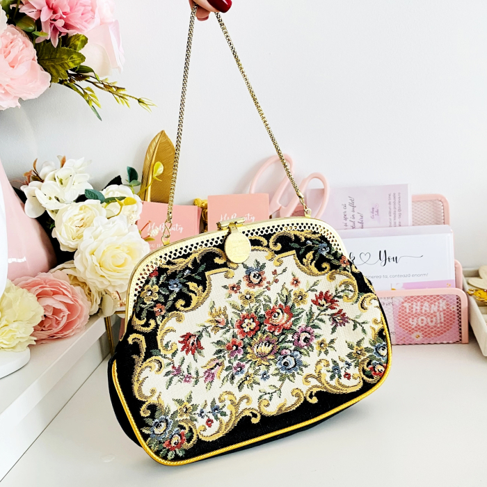 Geanta Vintage Tapiserie Flori & Auriu, Genti Vintage [4]