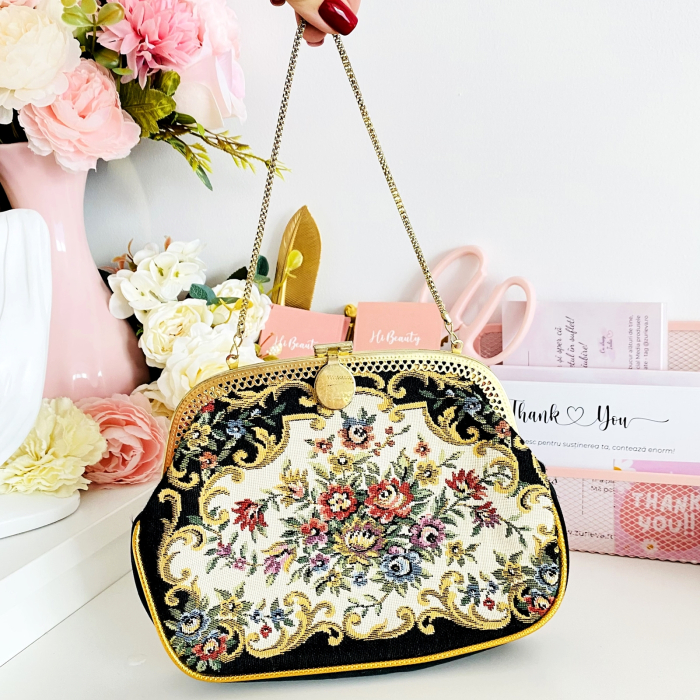 Geanta Vintage Tapiserie Flori & Auriu, Genti Vintage [1]
