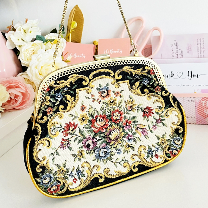 Geanta Vintage Tapiserie Flori & Auriu, Genti Vintage [5]