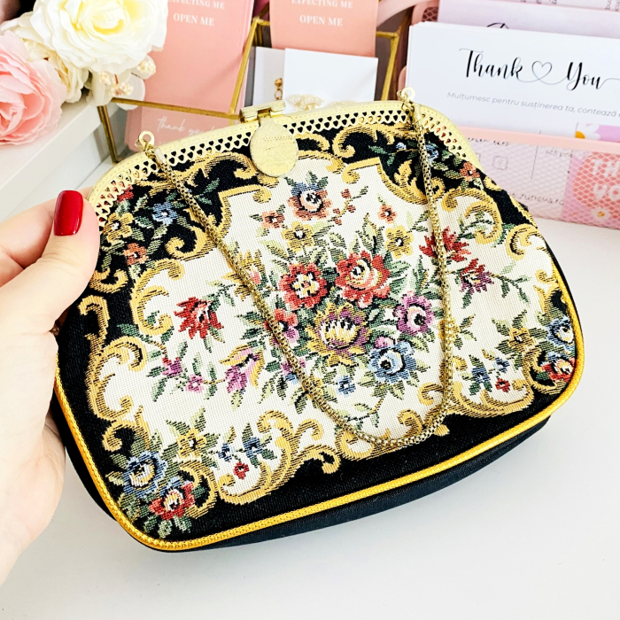 Geanta Vintage Tapiserie Flori & Auriu, Genti Vintage [3]