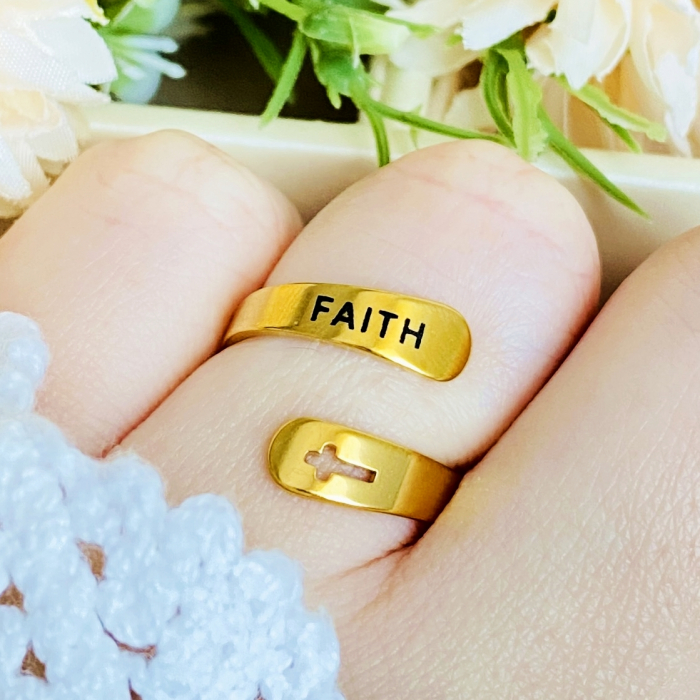 Inel Auriu Faith, Inele Otel Inoxidabil, Inele Dama [7]