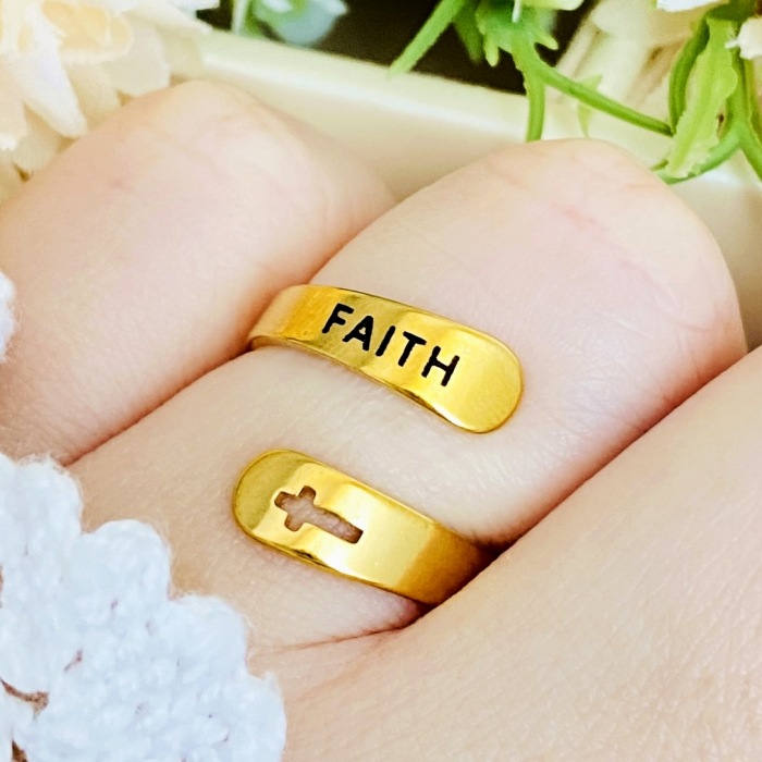 Inel Auriu Faith, Inele Otel Inoxidabil, Inele Dama [4]