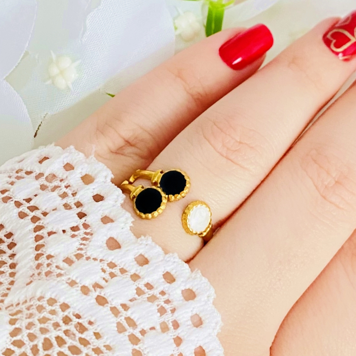 Inel Reglabil Alb & Negru, Inele Otel Inoxidabil, Inele Dama [2]