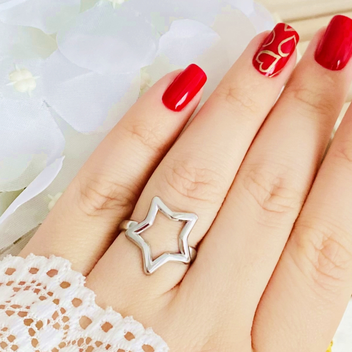 Inel Reglabil Stea Argintie, Inele Otel Inoxidabil, Inele Dama [4]