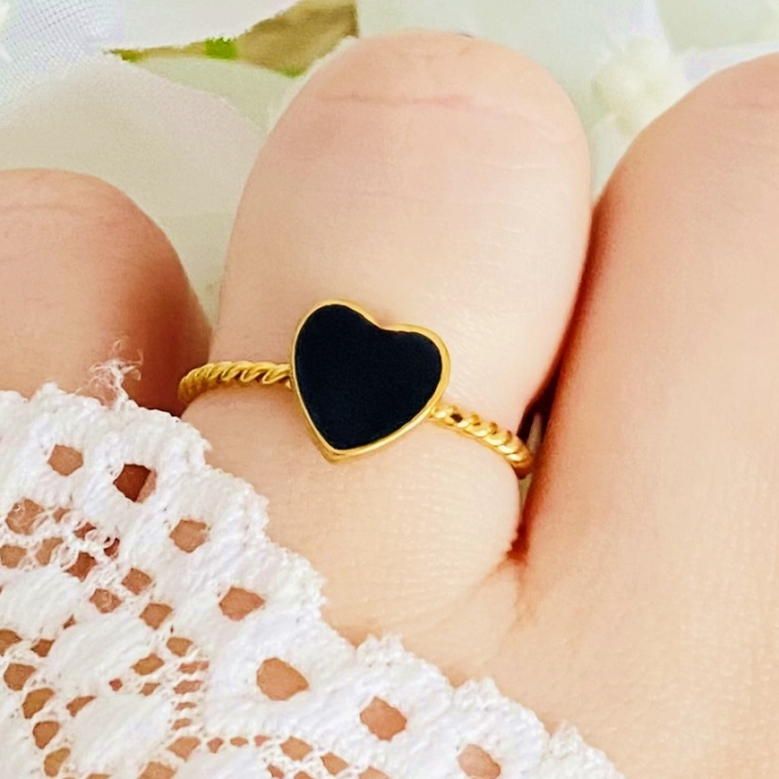 Inel Reglabil Inima Neagra, Inele Otel Inoxidabil, Inele Dama [4]