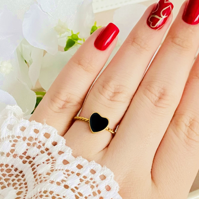 Inel Reglabil Inima Neagra, Inele Otel Inoxidabil, Inele Dama [3]