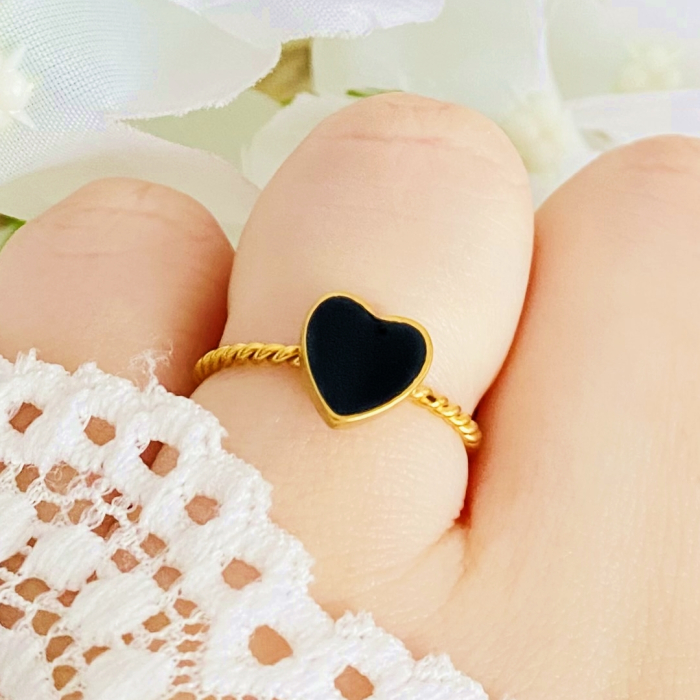 Inel Reglabil Inima Neagra, Inele Otel Inoxidabil, Inele Dama [2]
