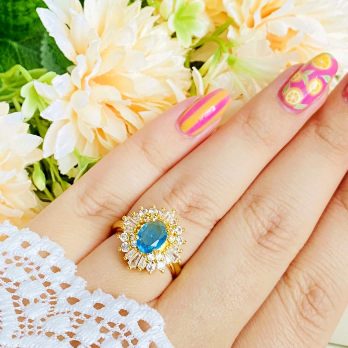 Inel Reglabil Blue Vintage, Inele Otel Inoxidabil, Inele Dama [3]