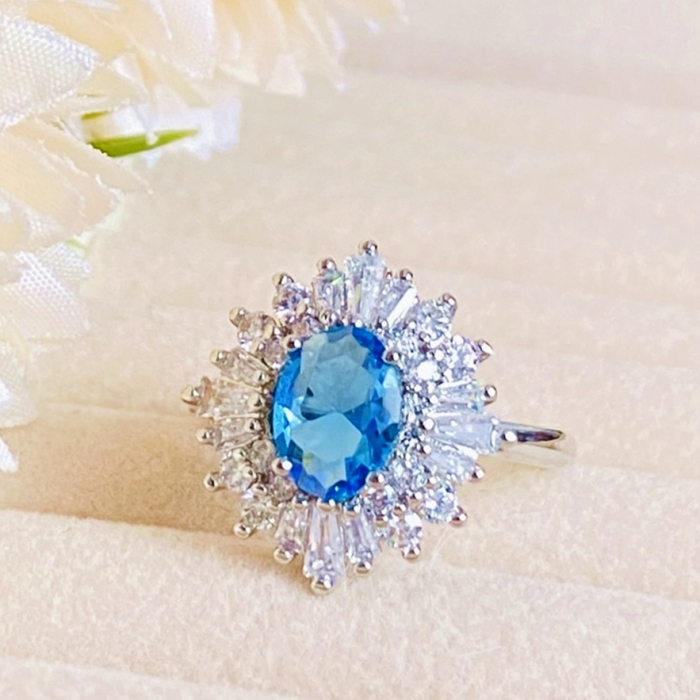 Inel Argintiu Reglabil Blue Vintage, Inele Otel Inoxidabil, Inele Dama [9]