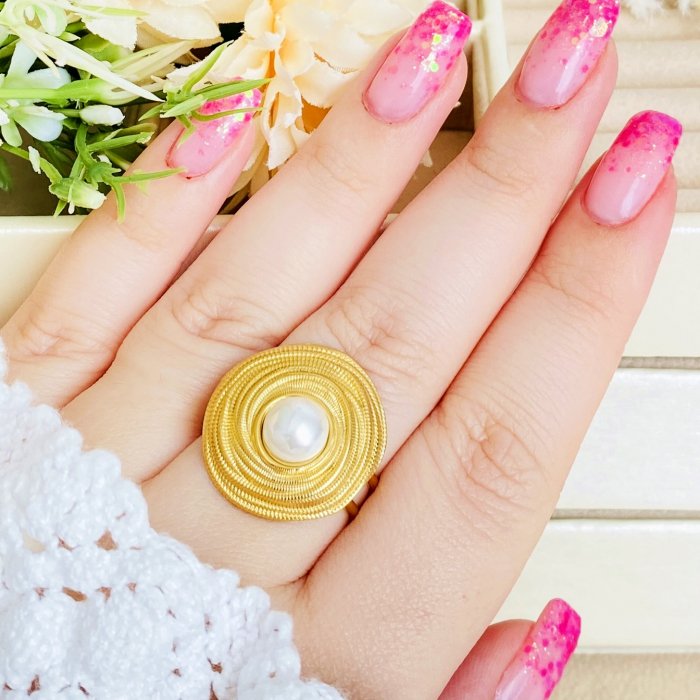 Inel Reglabil Perla Alba, Otel Inoxidabil, Inele Dama [4]