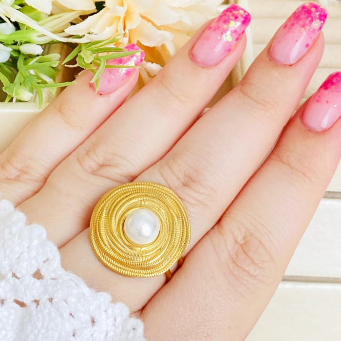 Inel Reglabil Perla Alba, Otel Inoxidabil, Inele Dama [2]