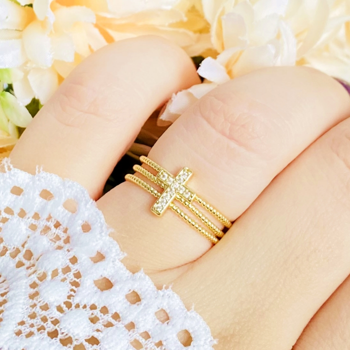 Inel Reglabil Cruciulita Cristale, Inele Otel Inoxidabil, Inele Dama [5]