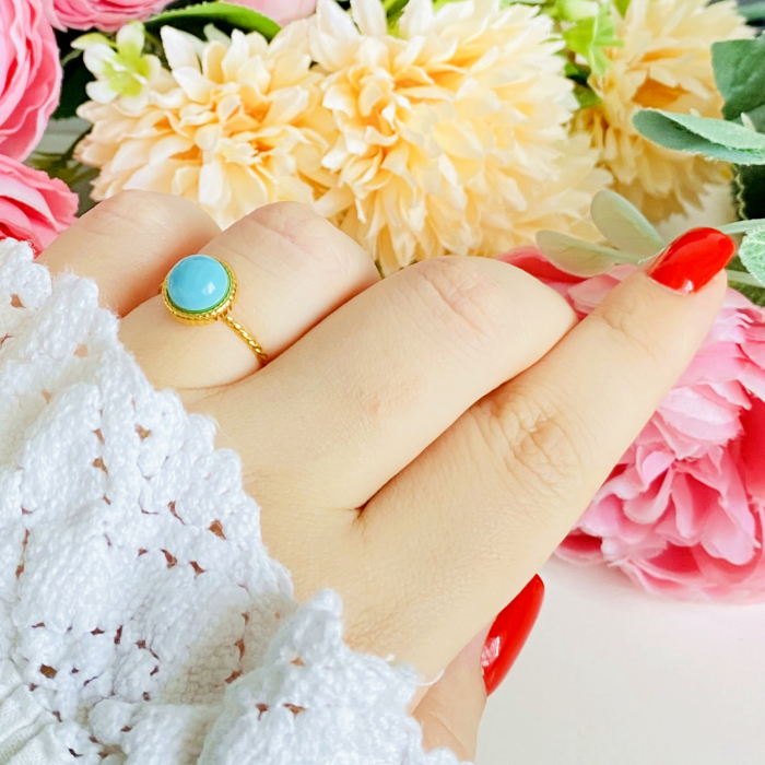 Inel Auriu Piatra Turcoaz, Otel Inoxidabil, Inele Dama [4]