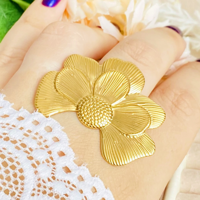 Inel Reglabil Floare Mare, Inele Otel Inoxidabil, Inele Dama [4]