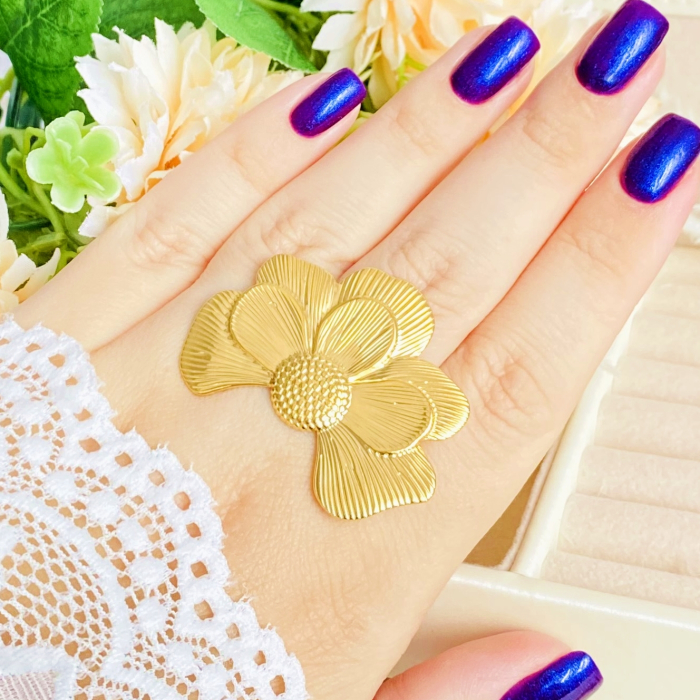 Inel Reglabil Floare Mare, Inele Otel Inoxidabil, Inele Dama [2]