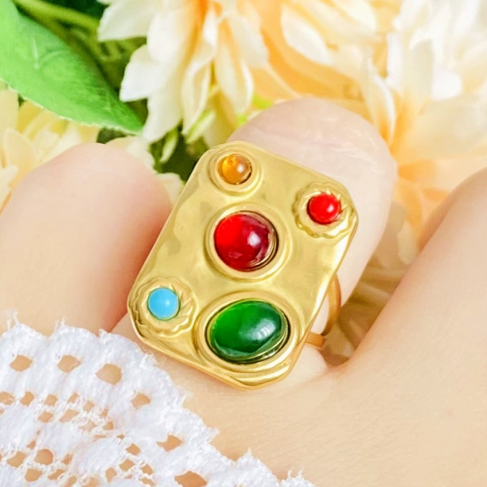 Inel Reglabil Pietre Colorate, Inele Otel Inoxidabil, Inele Dama [6]