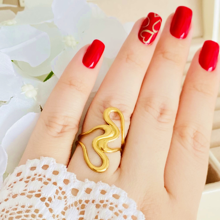 Inel Reglabil Ava Auriu, Inele Otel Inoxidabil, Inele Dama [2]