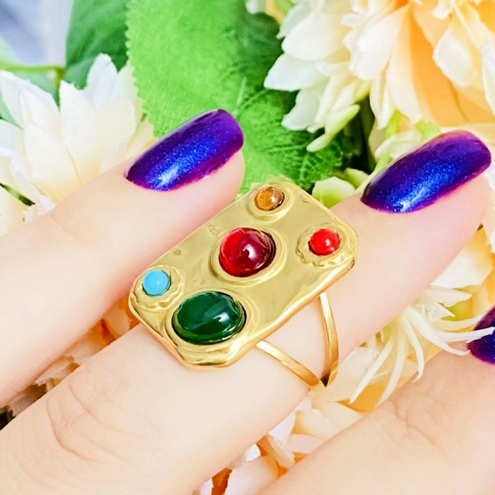 Inel Reglabil Pietre Colorate, Inele Otel Inoxidabil, Inele Dama [8]