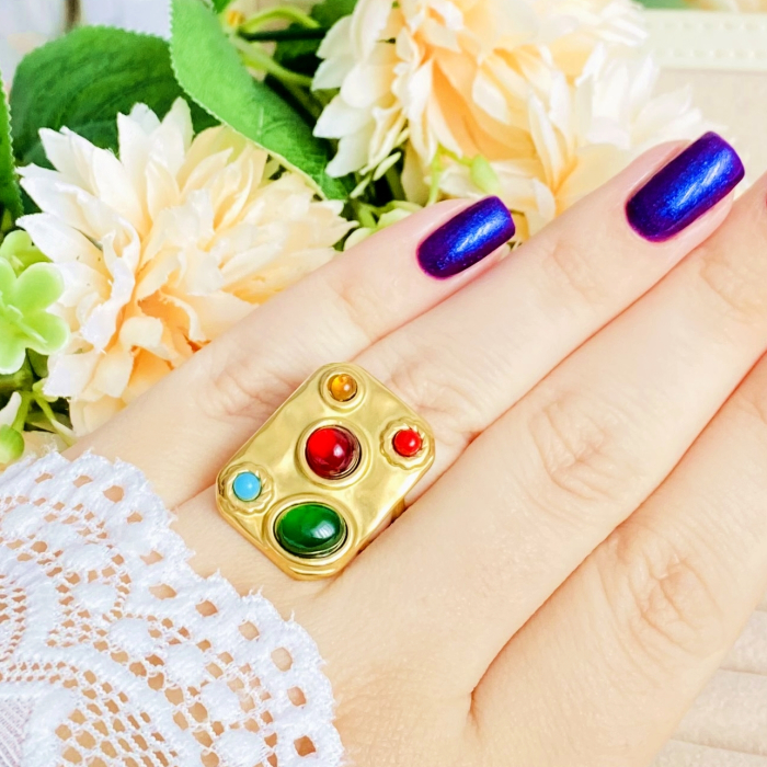 Inel Reglabil Pietre Colorate, Inele Otel Inoxidabil, Inele Dama [3]