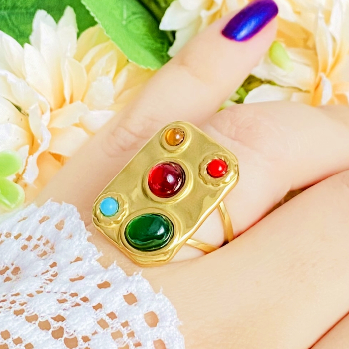 Inel Reglabil Pietre Colorate, Inele Otel Inoxidabil, Inele Dama [2]