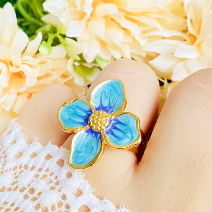 Inel Reglabil Floare Albastra, Inele Otel Inoxidabil, Inele Dama [6]