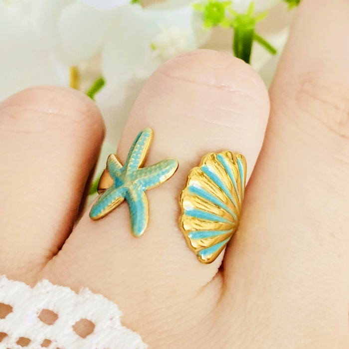 Inel Reglabil Scoica & Stea de Mare, Inele Otel Inoxidabil, Inele Dama [3]