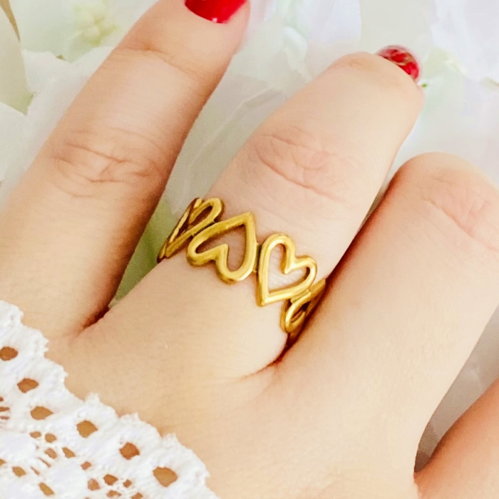 Inel Reglabil Inimi Aurii, Inele Otel Inoxidabil, Inele Dama [3]