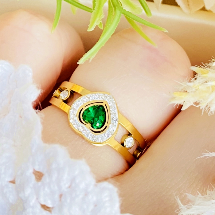 Inel Reglabil Inima Verde Otel Inoxidabil - Bijuterii Inox | ZURIEVA