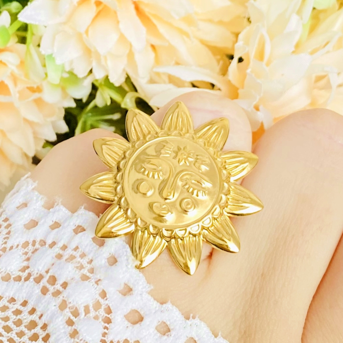 Inel Reglabil Soare Aztec, Inele Otel Inoxidabil, Inele Dama [5]