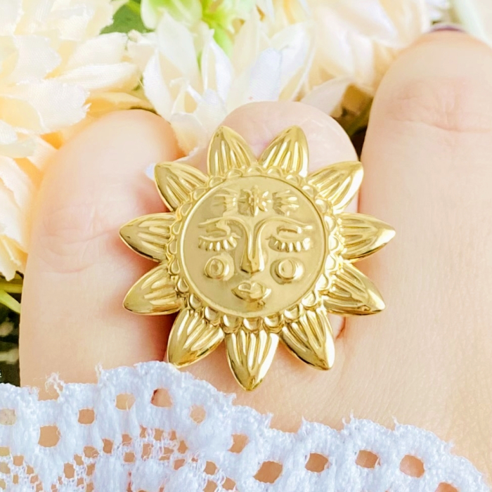 Inel Reglabil Soare Aztec, Inele Otel Inoxidabil, Inele Dama [2]