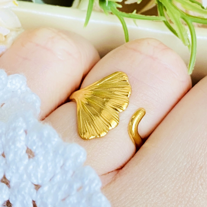 Inel Reglabil Ginkgo Leaf, Inele Otel Inoxidabil, Inele Dama [3]