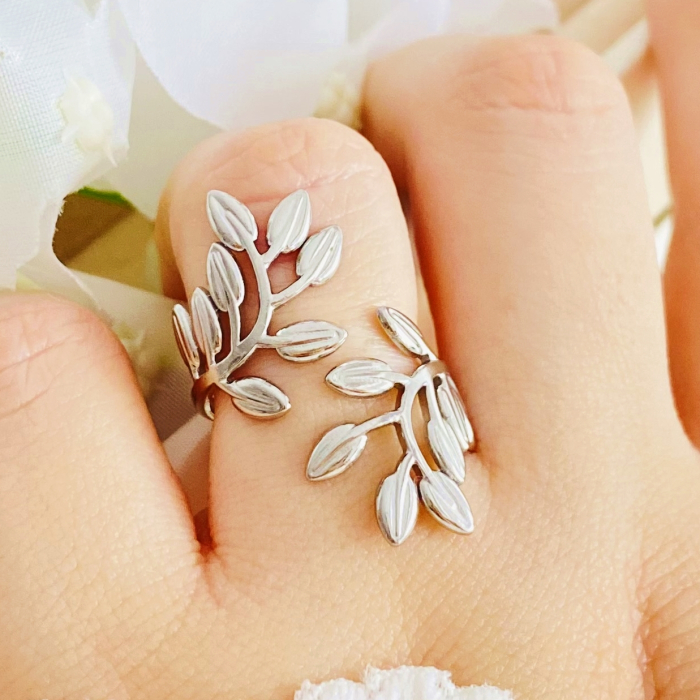 Inel Reglabil Frunzulite Argintii, Inele Otel Inoxidabil, Inele Dama [2]