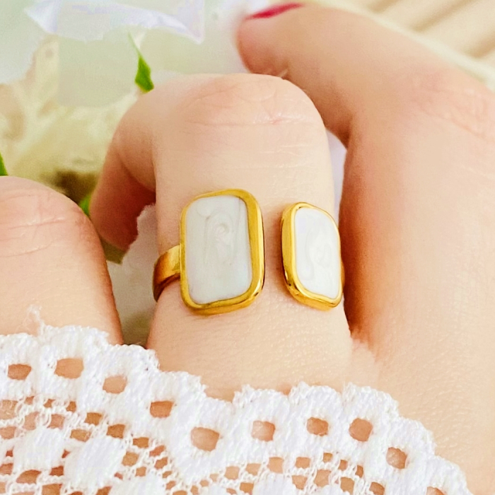 Inel Reglabil Auriu & Alb, Inele Otel Inoxidabil, Inele Dama [2]