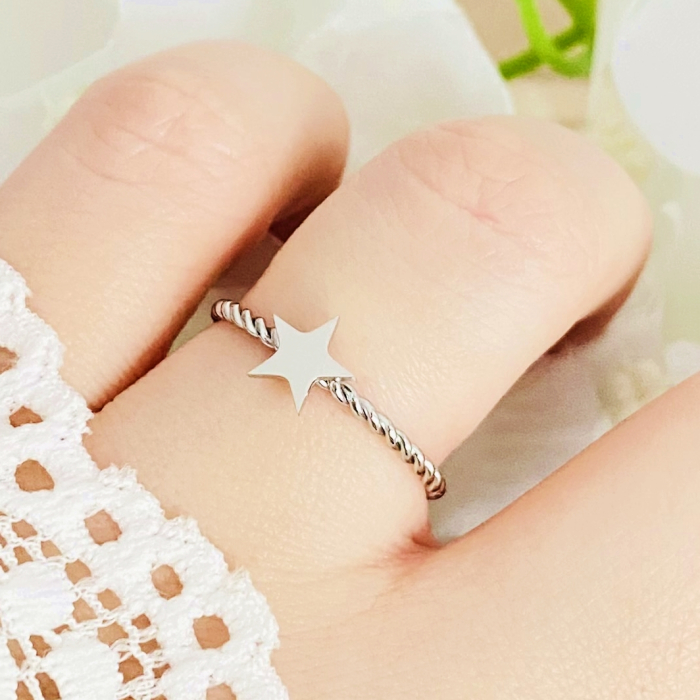 Inel Reglabil Stea Argintie, Inele Otel Inoxidabil, Inele Dama [4]