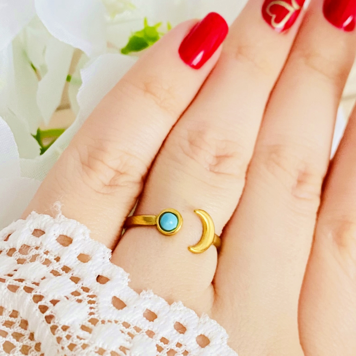 Inel Reglabil Blue Moon, Inele Otel Inoxidabil, Inele Dama [2]