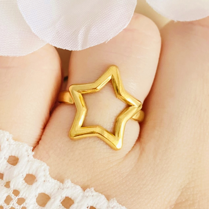 Inel Reglabil Stea Aurie, Inele Otel Inoxidabil, Inele Dama [4]
