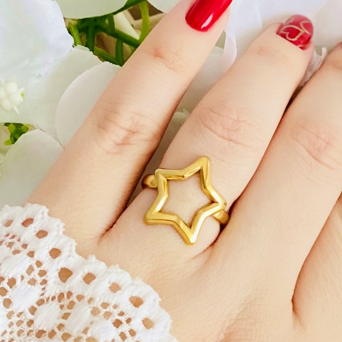 Inel Reglabil Stea Aurie, Inele Otel Inoxidabil, Inele Dama [3]