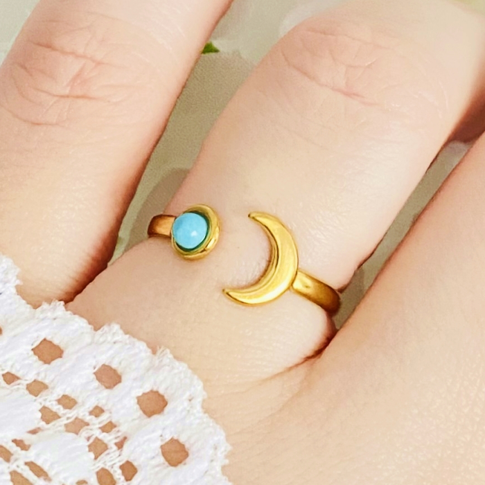 Inel Reglabil Blue Moon, Inele Otel Inoxidabil, Inele Dama [5]