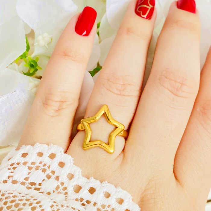 Inel Reglabil Stea Aurie, Inele Otel Inoxidabil, Inele Dama [2]