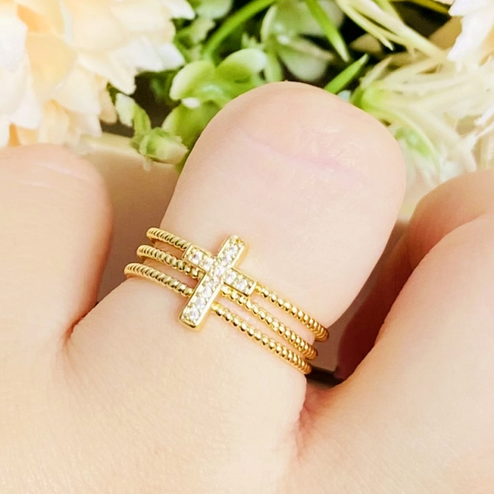 Inel Reglabil Cruciulita Cristale, Inele Otel Inoxidabil, Inele Dama [1]
