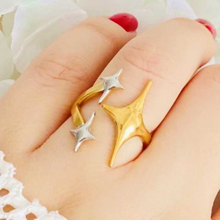 Inel Reglabil Stele Aurii & Argintii, Inele Otel Inoxidabil, Inele Dama [3]