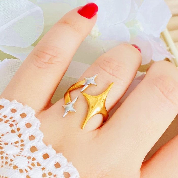 Inel Reglabil Stele Aurii & Argintii, Inele Otel Inoxidabil, Inele Dama [2]