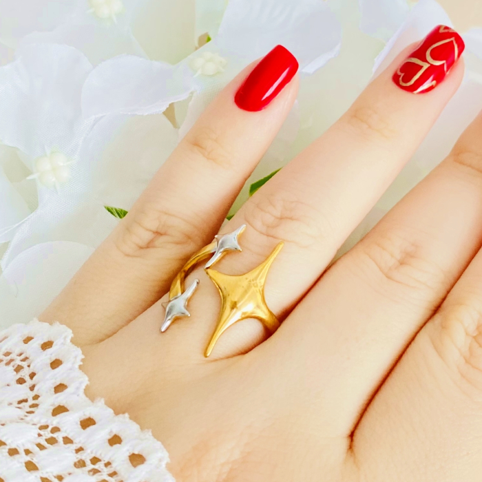 Inel Reglabil Stele Aurii & Argintii, Inele Otel Inoxidabil, Inele Dama [4]