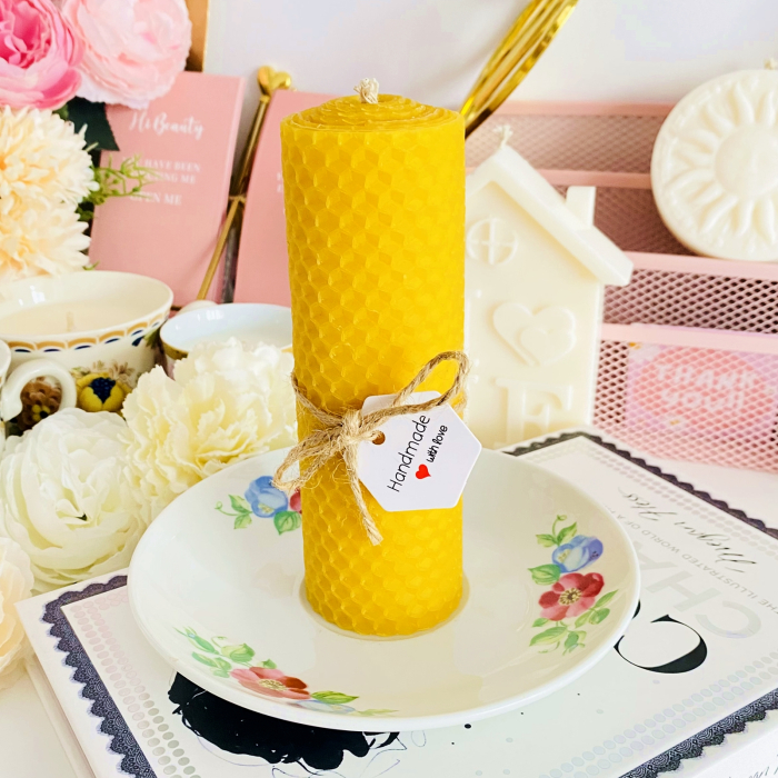 Lumanare Ceara Albine si Farfurie Portelan Vintage, Set Cadou Lumanari Handmade [5]