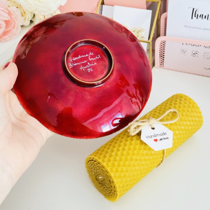 Lumanare Ceara Albine si Farfurie Portelan Vintage, Set Cadou Lumanari Handmade [4]