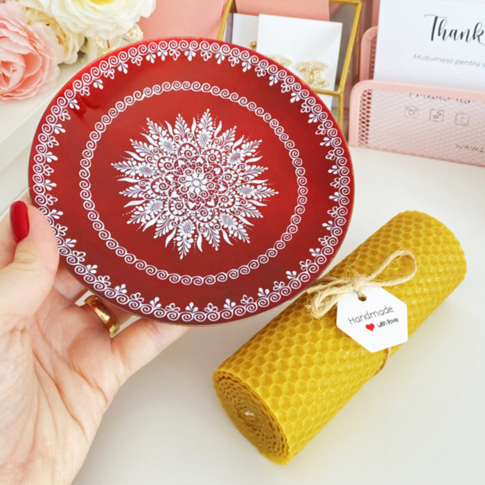 Lumanare Ceara Albine si Farfurie Portelan Vintage, Set Cadou Lumanari Handmade [2]